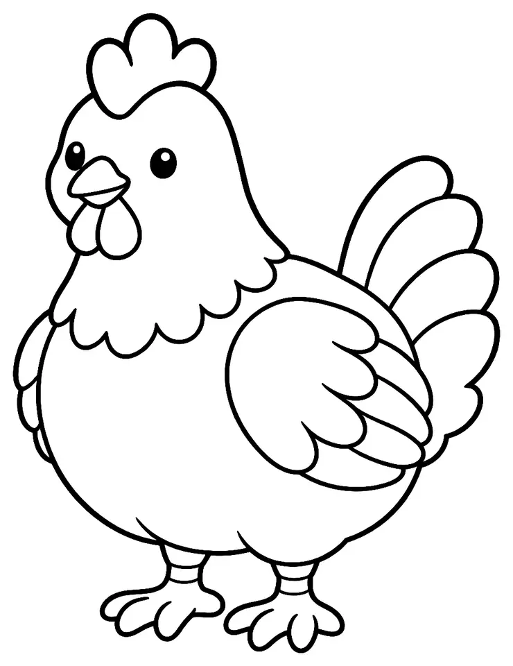 Coloriage de Poule naine : dessin au trait noir à colorier