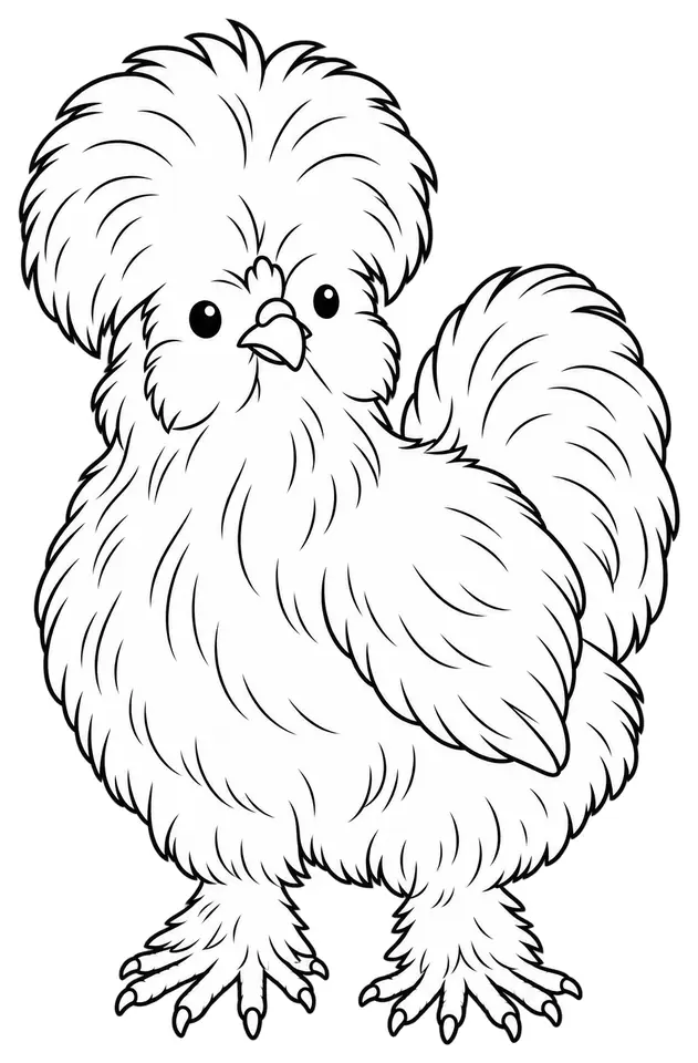 Coloriage de Poule Soie : dessin au trait noir à colorier