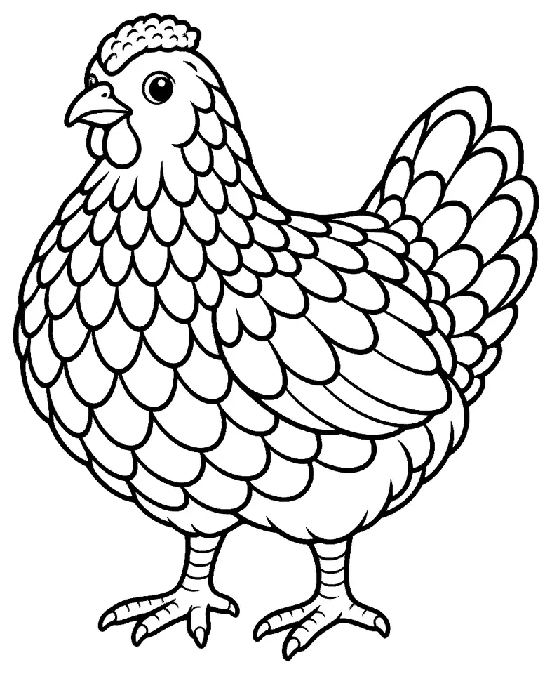 Coloriage de Wyandotte : dessin au trait noir à colorier