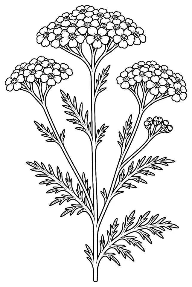 Coloriage de Achillée millefeuille (plante des prairies) : dessin au trait noir à colorier