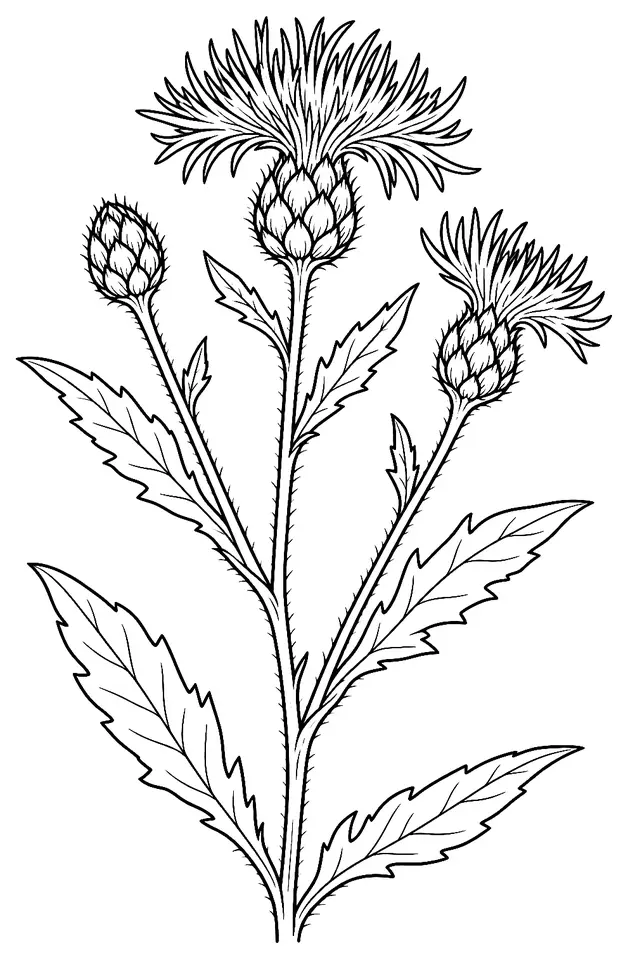 Coloriage de Centaurée jacée : dessin au trait noir à colorier