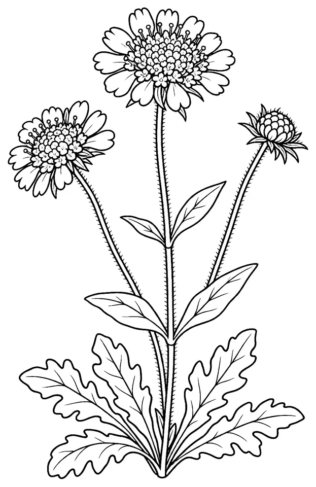 Coloriage de Knautie des champs : dessin au trait noir à colorier