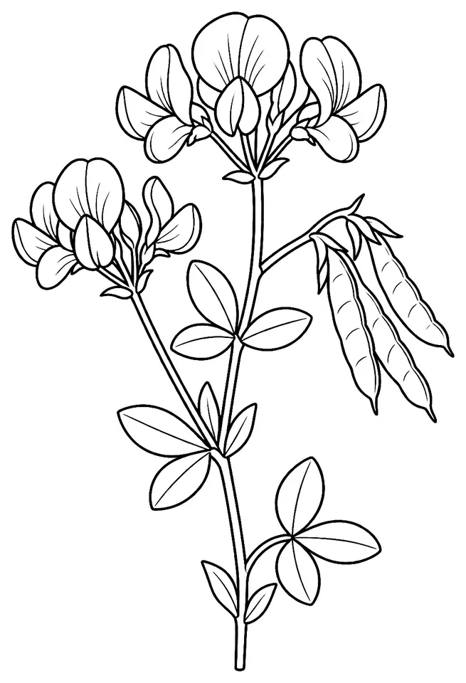 Coloriage de Lotier corniculé : dessin au trait noir à colorier