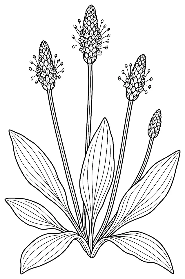 Coloriage de Plantain lancéolé : dessin au trait noir à colorier