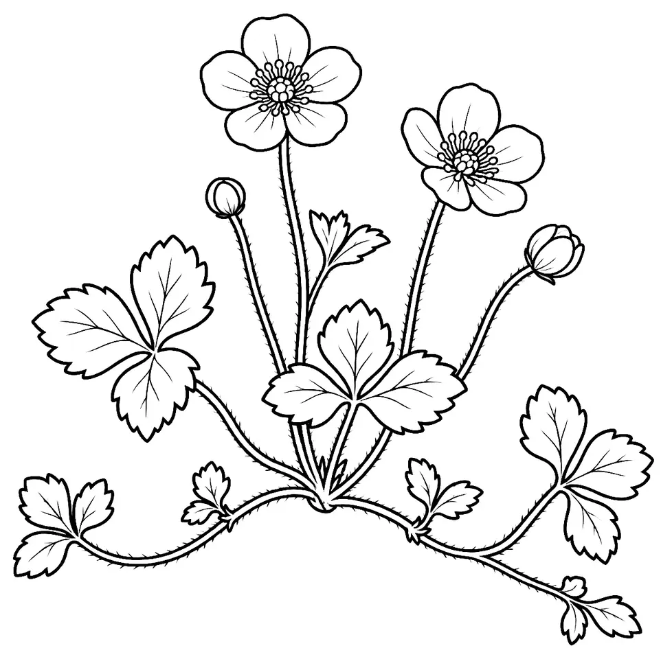 Coloriage de Renoncule rampante : dessin au trait noir à colorier