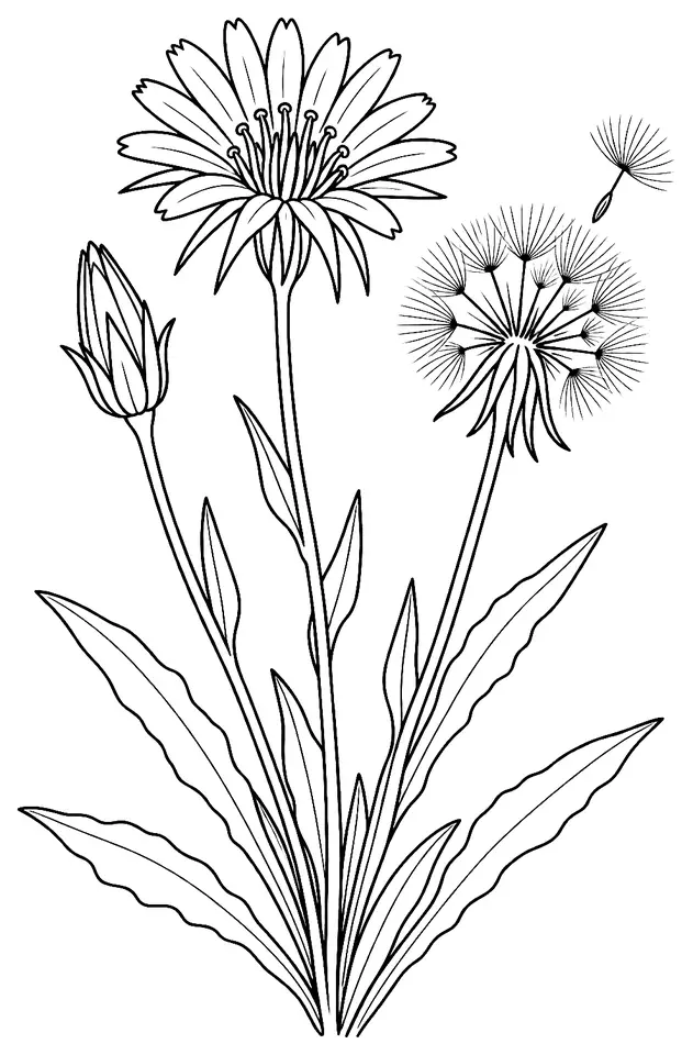Coloriage de Salsifis des prés : dessin au trait noir à colorier