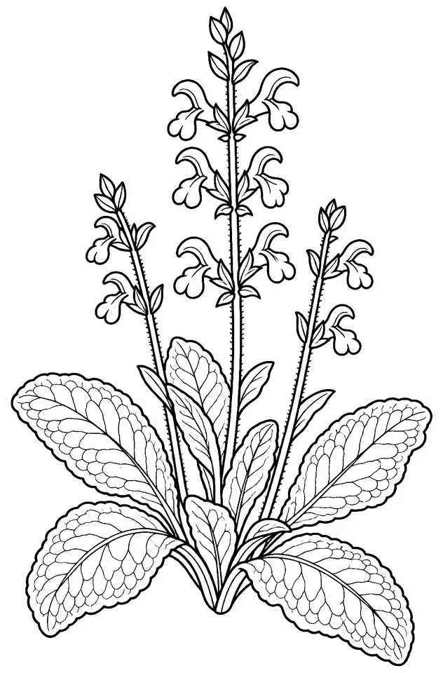 Coloriage de Sauge des prés : dessin au trait noir à colorier