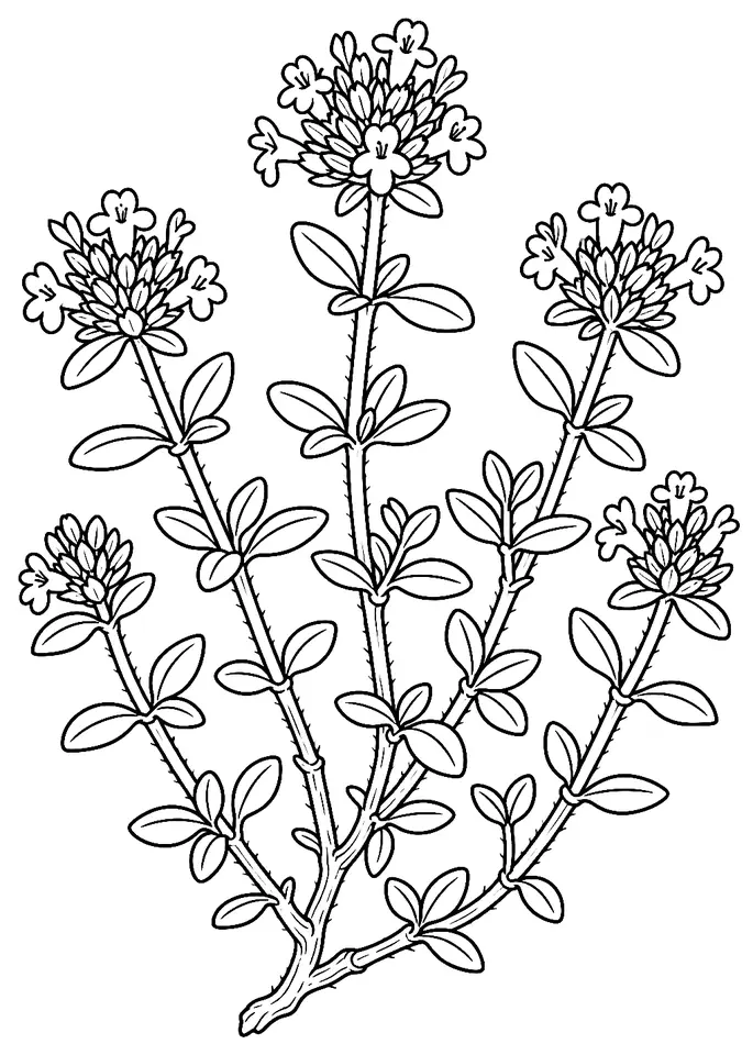 Coloriage de Thym faux-pouliot : dessin au trait noir à colorier