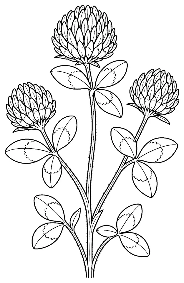 Coloriage de Trèfle des prés : dessin au trait noir à colorier
