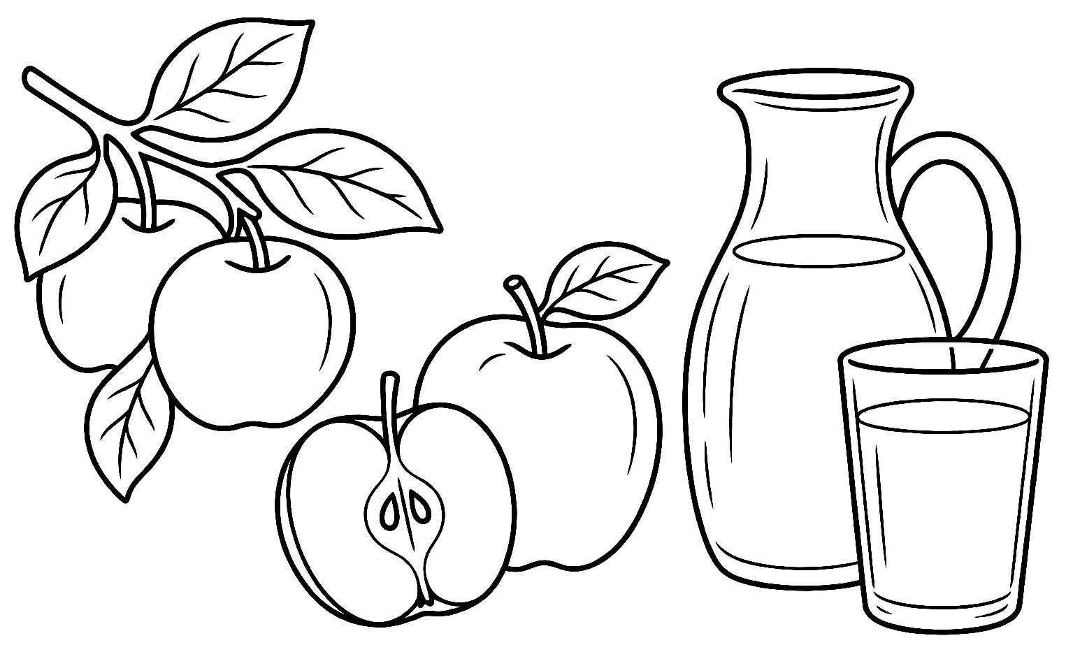 Coloriage de De la pomme au jus : dessin au trait noir à colorier