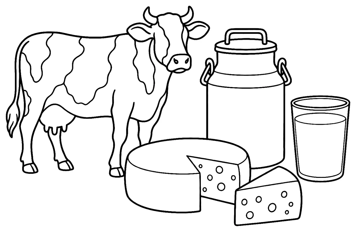 Coloriage de Du lait au fromage : dessin au trait noir à colorier