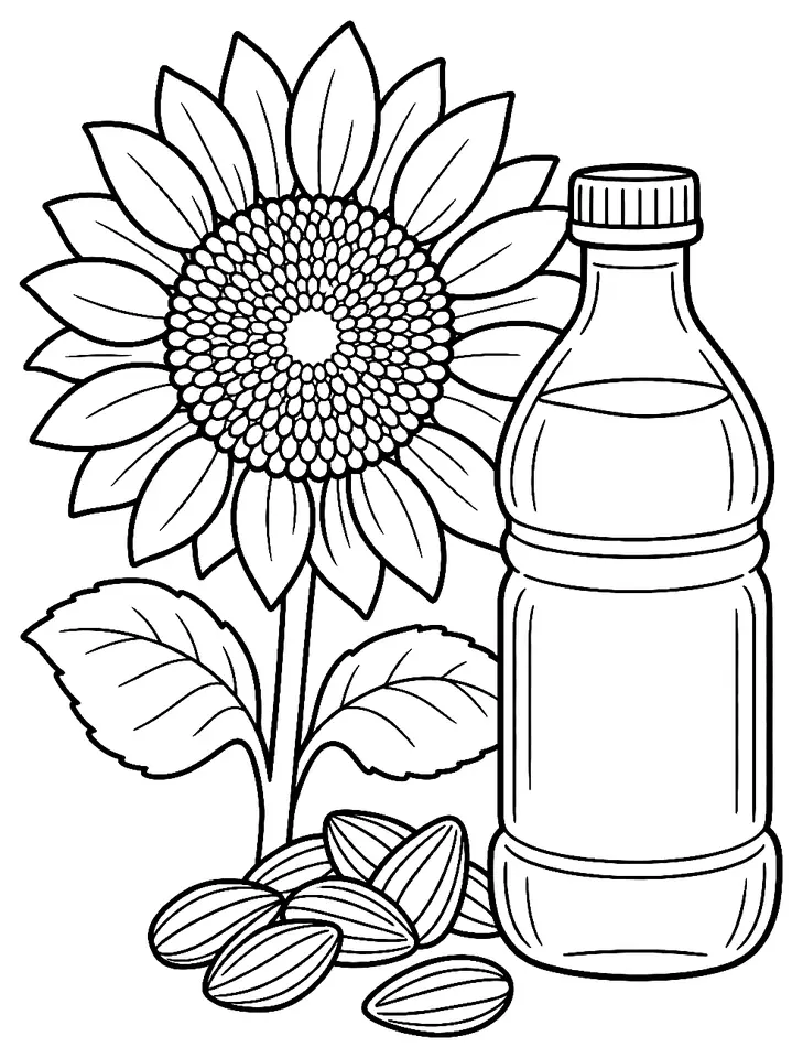 Coloriage de Du tournesol à l’huile : dessin au trait noir à colorier