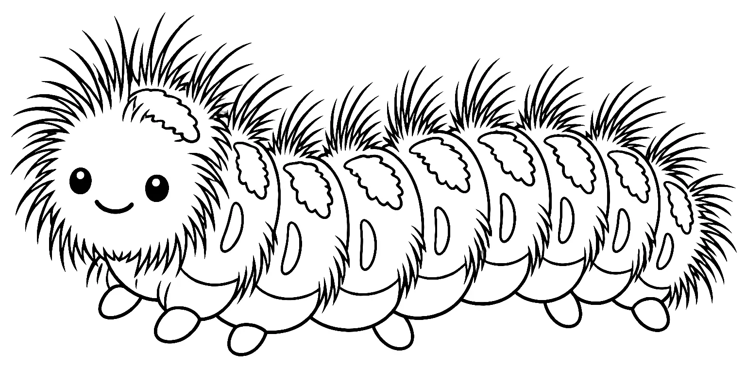 Coloriage de Chenille processionnaire du pin : dessin au trait noir à colorier