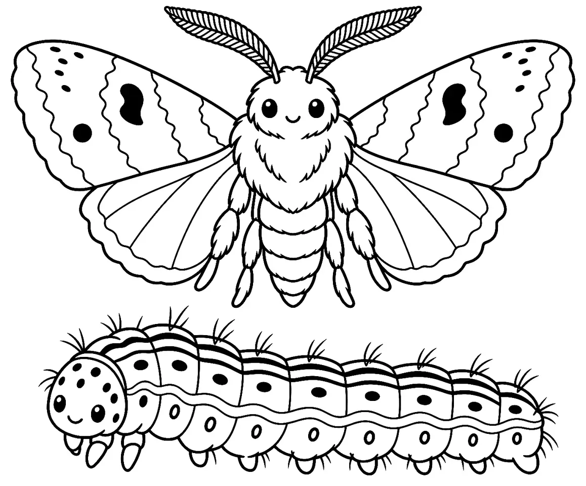 Coloriage de Noctuelle de la tomate : dessin au trait noir à colorier