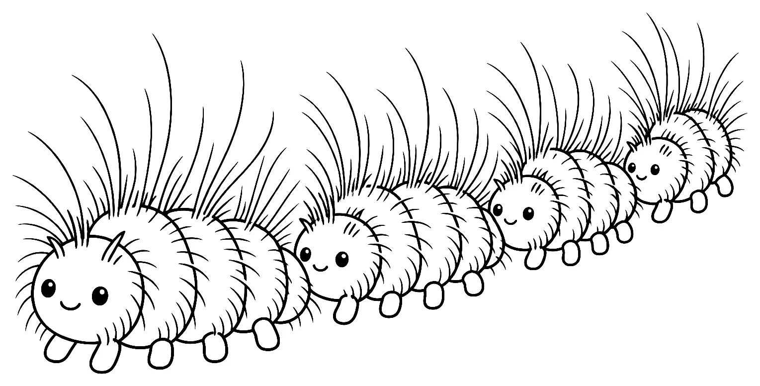 Coloriage de Processionnaire du chêne : dessin au trait noir à colorier