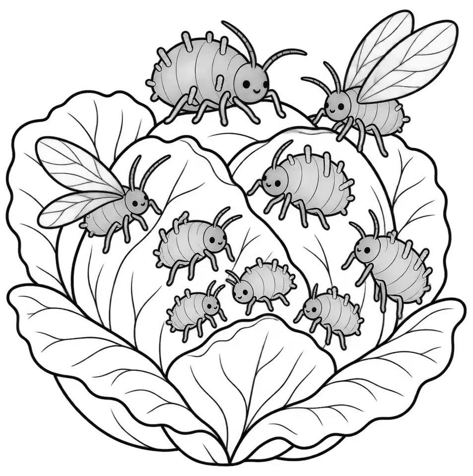 Coloriage de Puceron cendré du chou : dessin au trait noir à colorier