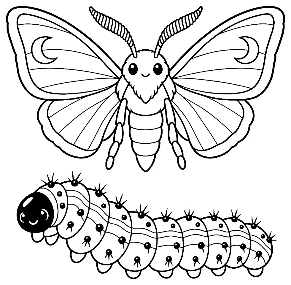 Coloriage de Pyrale du buis : dessin au trait noir à colorier