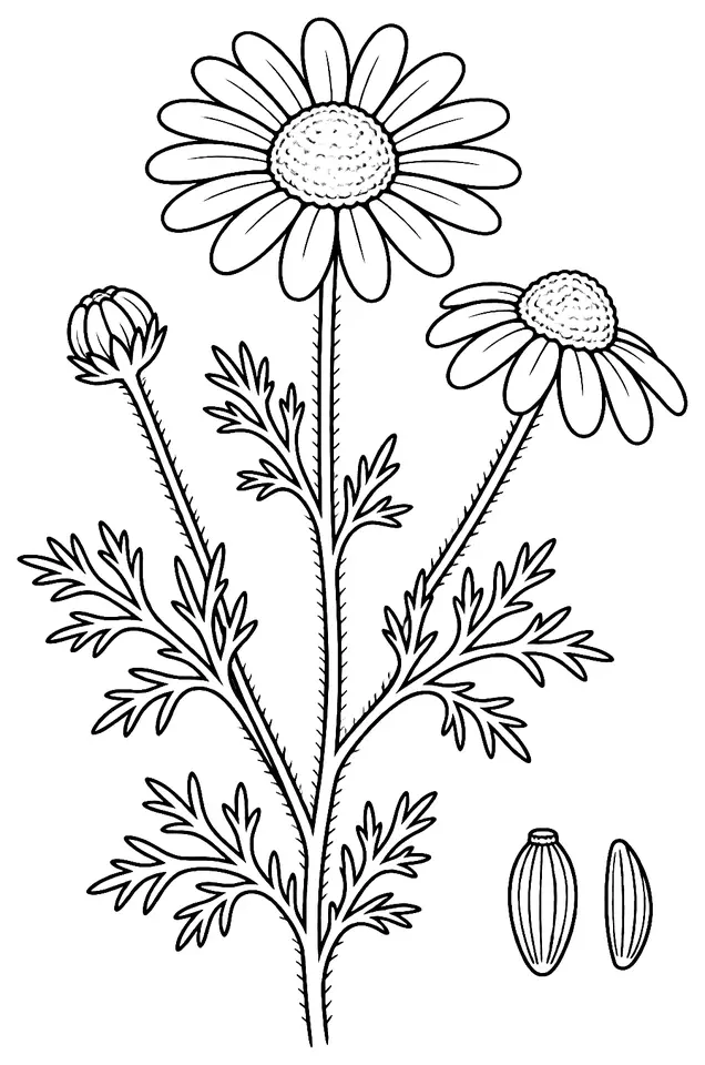 Coloriage de Camomille des champs : dessin au trait noir à colorier