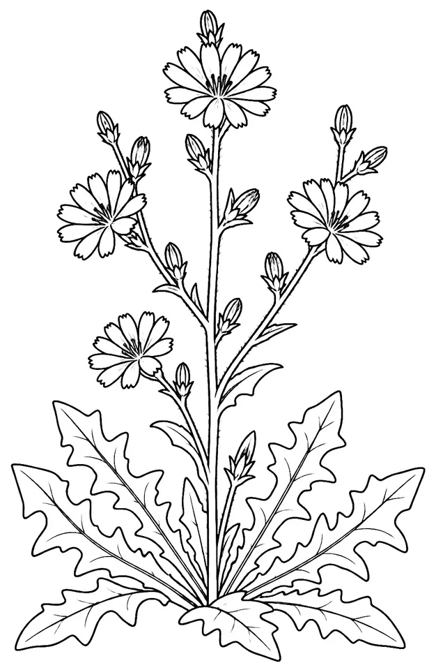 Coloriage de Chicorée sauvage : dessin au trait noir à colorier