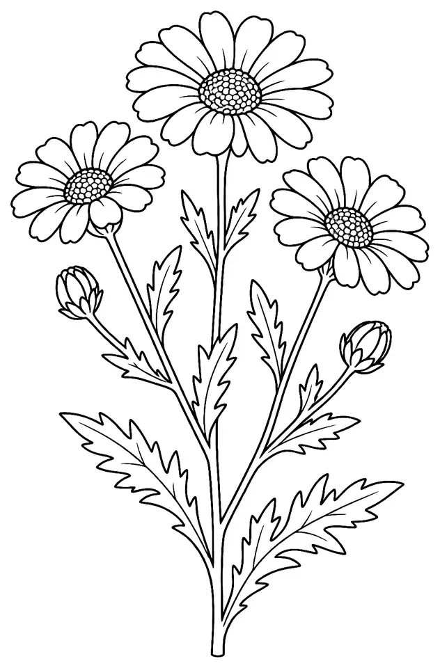 Coloriage de Chrysanthème des moissons : dessin au trait noir à colorier