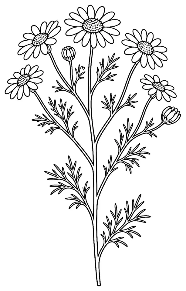 Coloriage de Matricaire inodore : dessin au trait noir à colorier