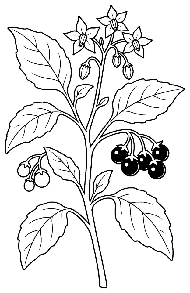 Coloriage de Morelle noire : dessin au trait noir à colorier