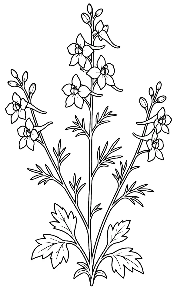 Coloriage de Pied-d’alouette des champs : dessin au trait noir à colorier
