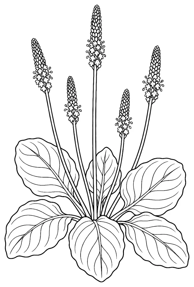 Coloriage de Plantain majeur : dessin au trait noir à colorier