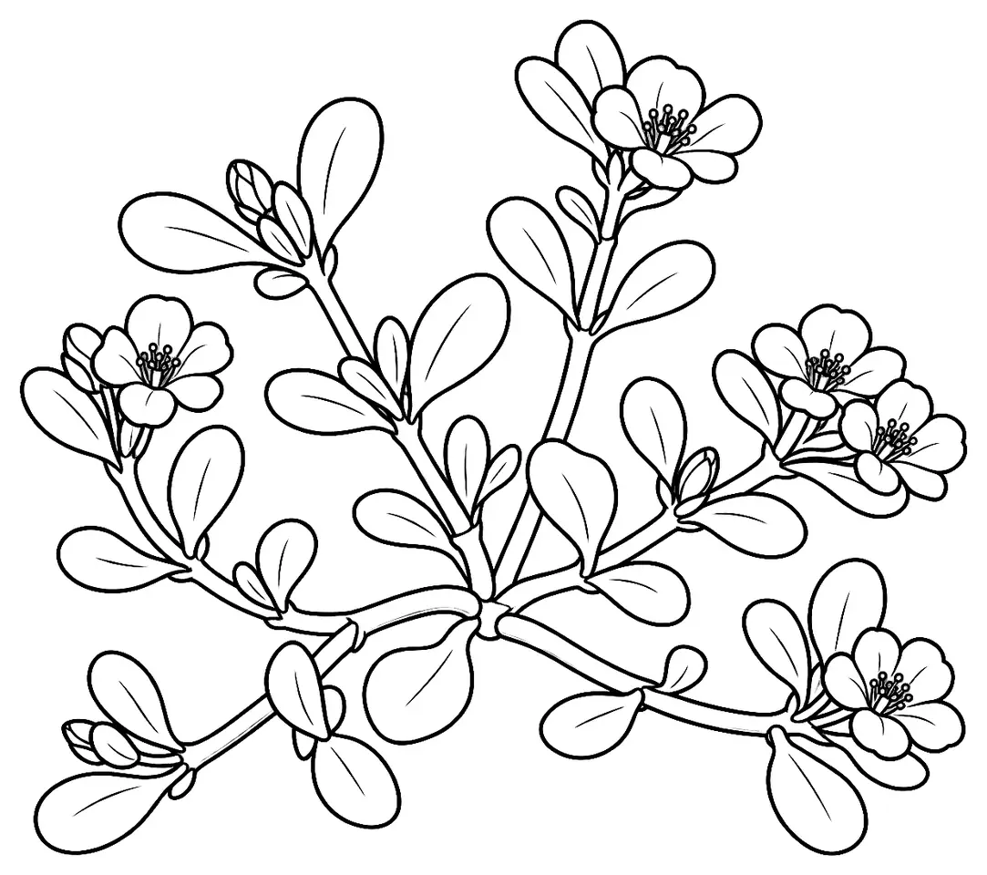 Coloriage de Pourpier : dessin au trait noir à colorier