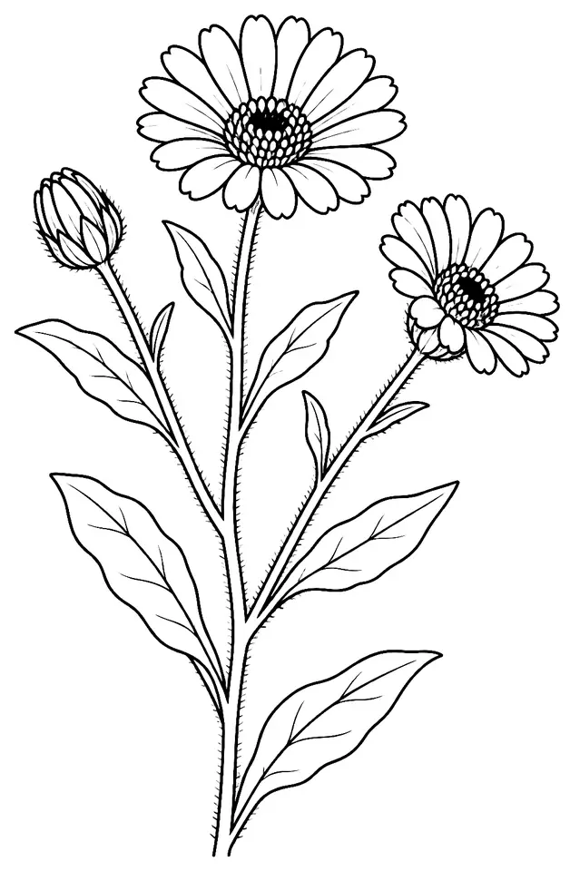 Coloriage de Souci des champs : dessin au trait noir à colorier
