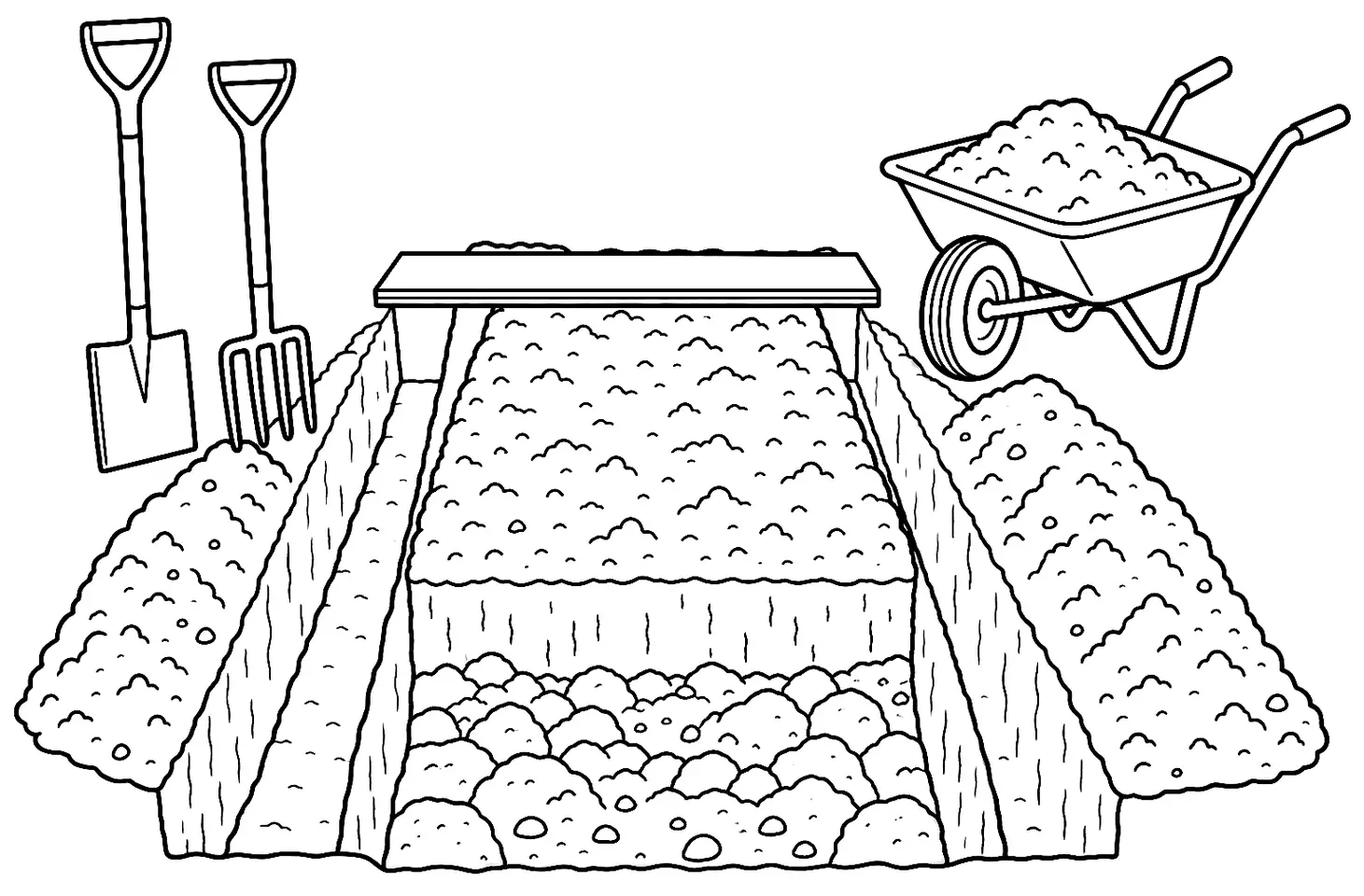 Coloriage de Bêchage : dessin au trait noir à colorier