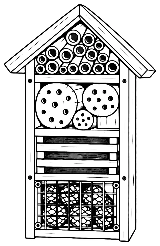 Coloriage de Hôtel à insectes : dessin au trait noir à colorier
