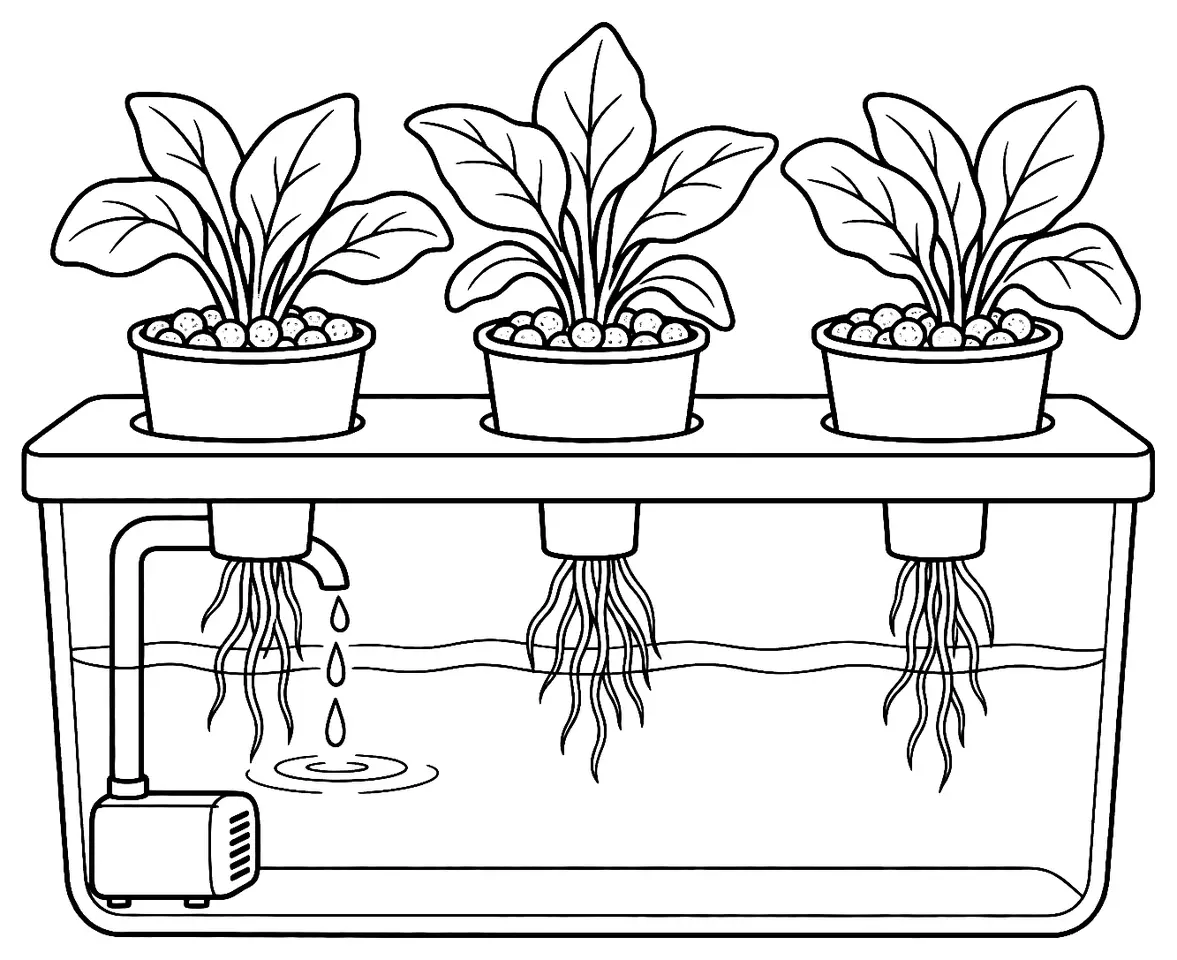 Coloriage de Hydroculture : dessin au trait noir à colorier