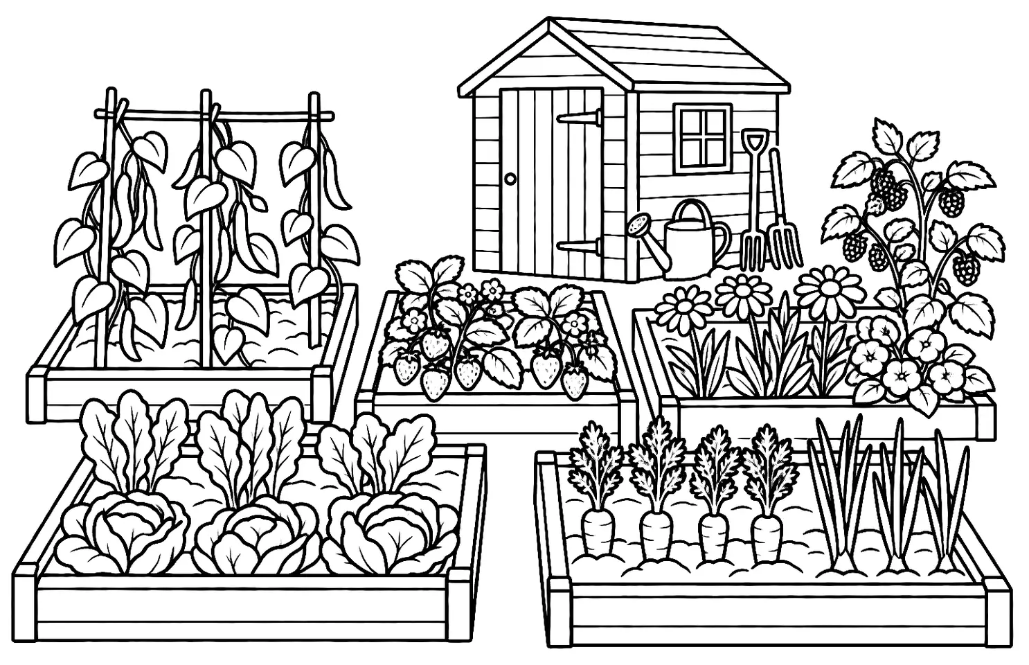 Coloriage de Jardin ouvrier : dessin au trait noir à colorier