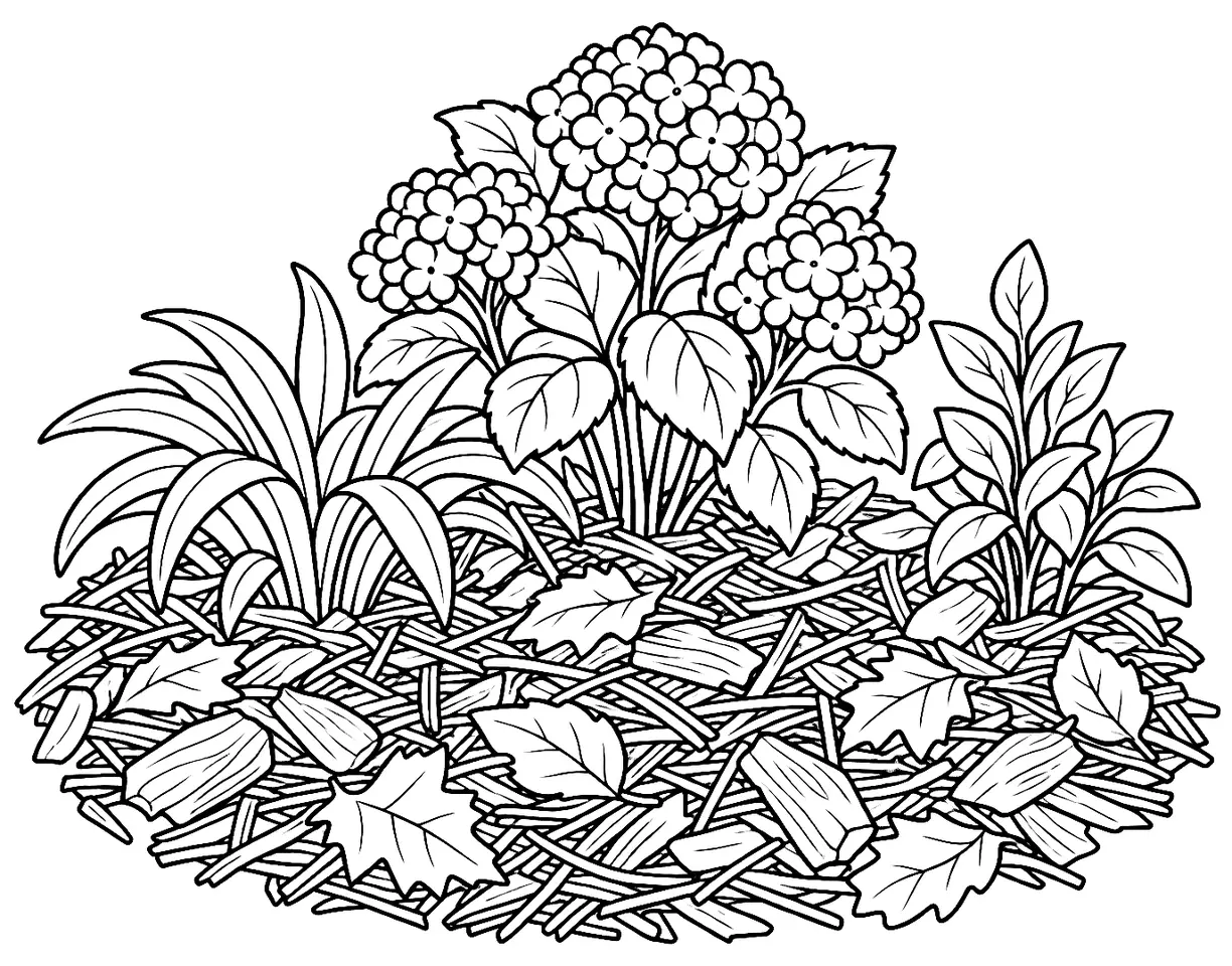 Coloriage de Paillage : dessin au trait noir à colorier