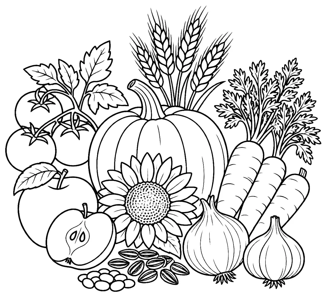 Coloriage de Récolte : dessin au trait noir à colorier