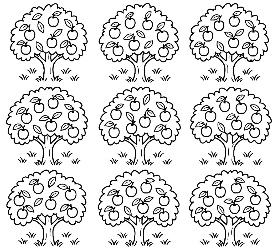 Coloriage de Verger : dessin au trait noir à colorier