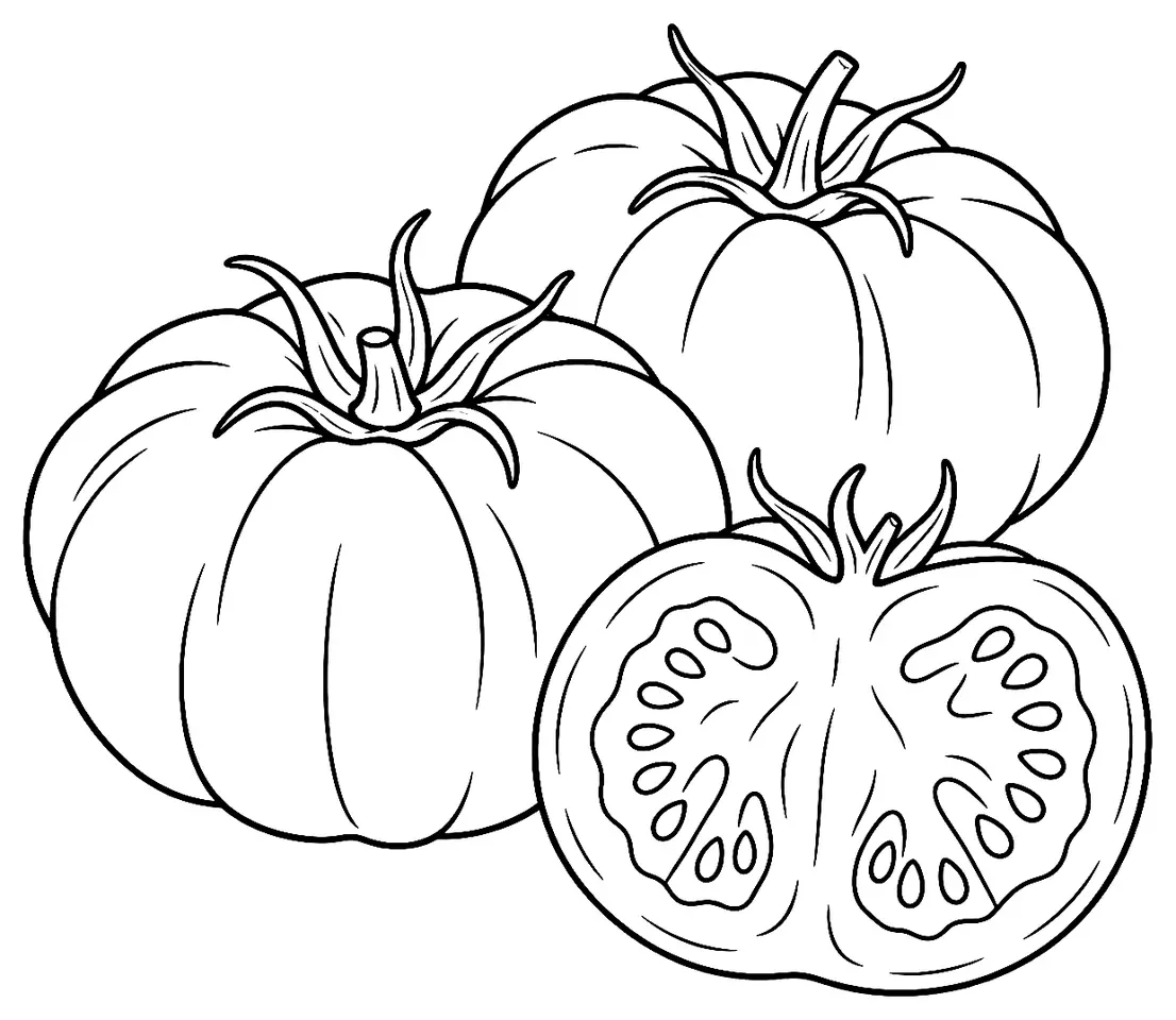 Coloriage de Tomate Marmande (tomate) : dessin au trait noir à colorier