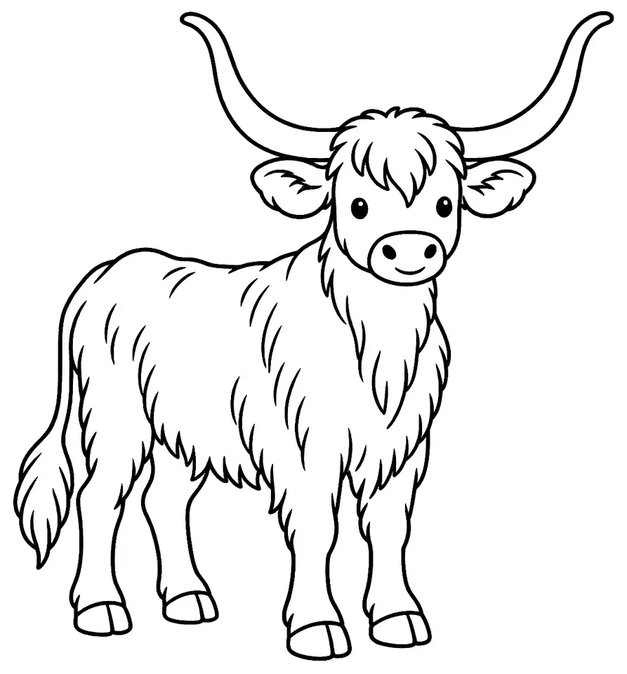 Coloriage de Bœuf gris de Hongrie : dessin au trait noir à colorier