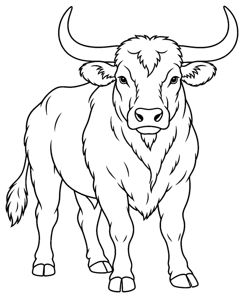 Coloriage de Bœuf marron : dessin au trait noir à colorier