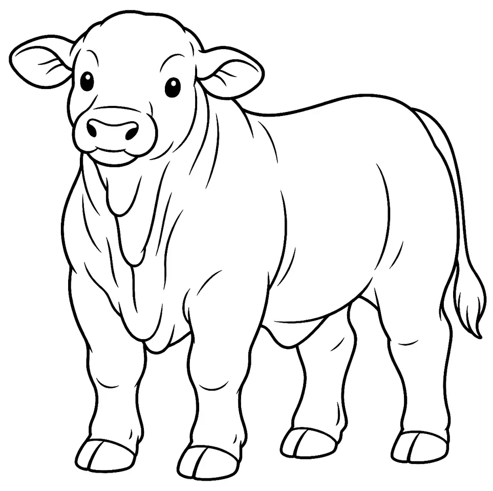 Coloriage de Brahmousin : dessin au trait noir à colorier
