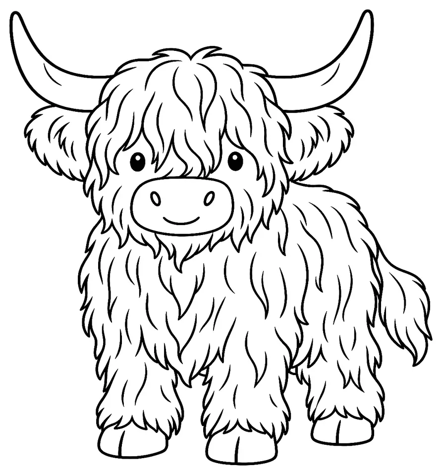 Coloriage de Highland : dessin au trait noir à colorier