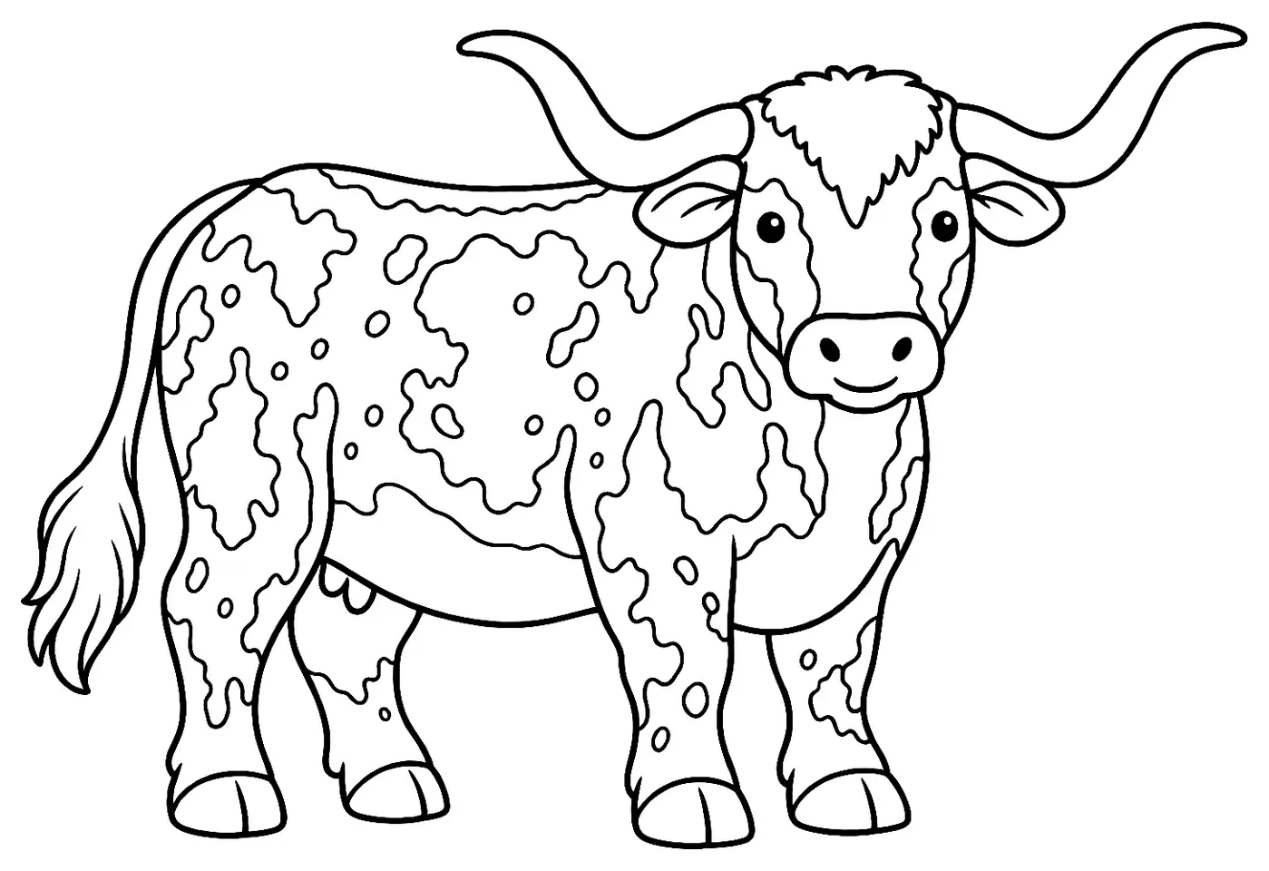 Coloriage de Longhorn : dessin au trait noir à colorier