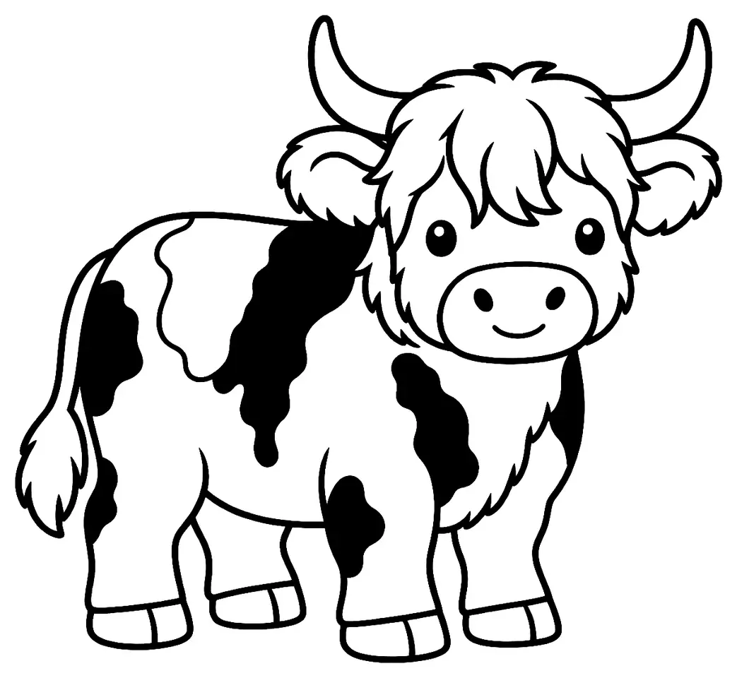 Coloriage de Shetland (vache) : dessin au trait noir à colorier