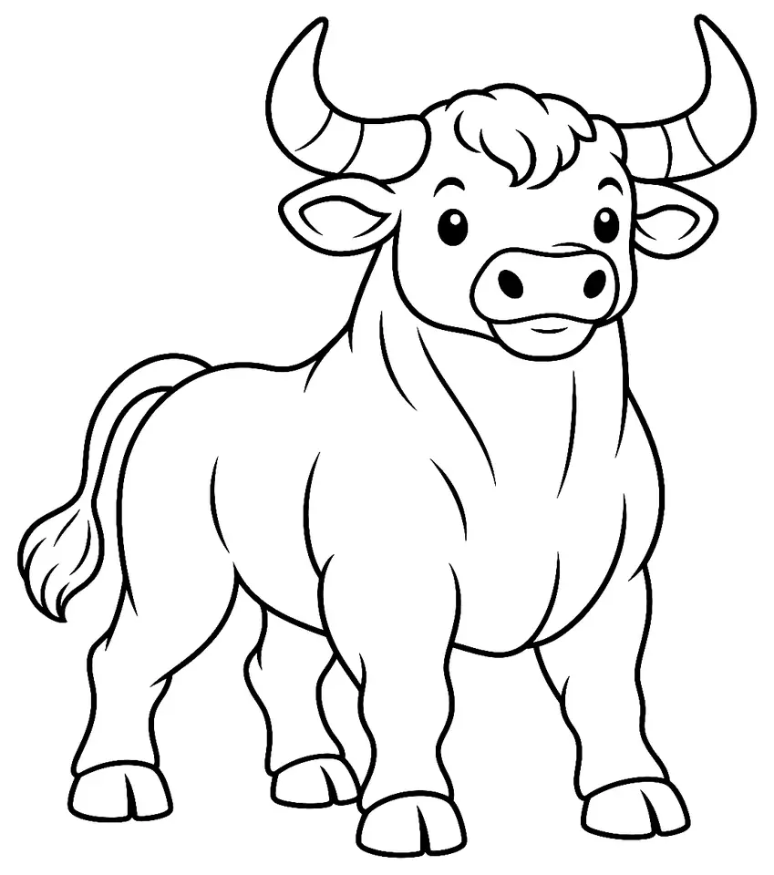 Coloriage de Taureau de combat : dessin au trait noir à colorier