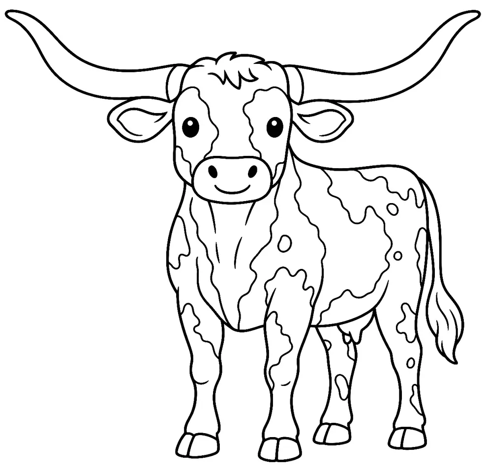 Coloriage de Texas Longhorn : dessin au trait noir à colorier