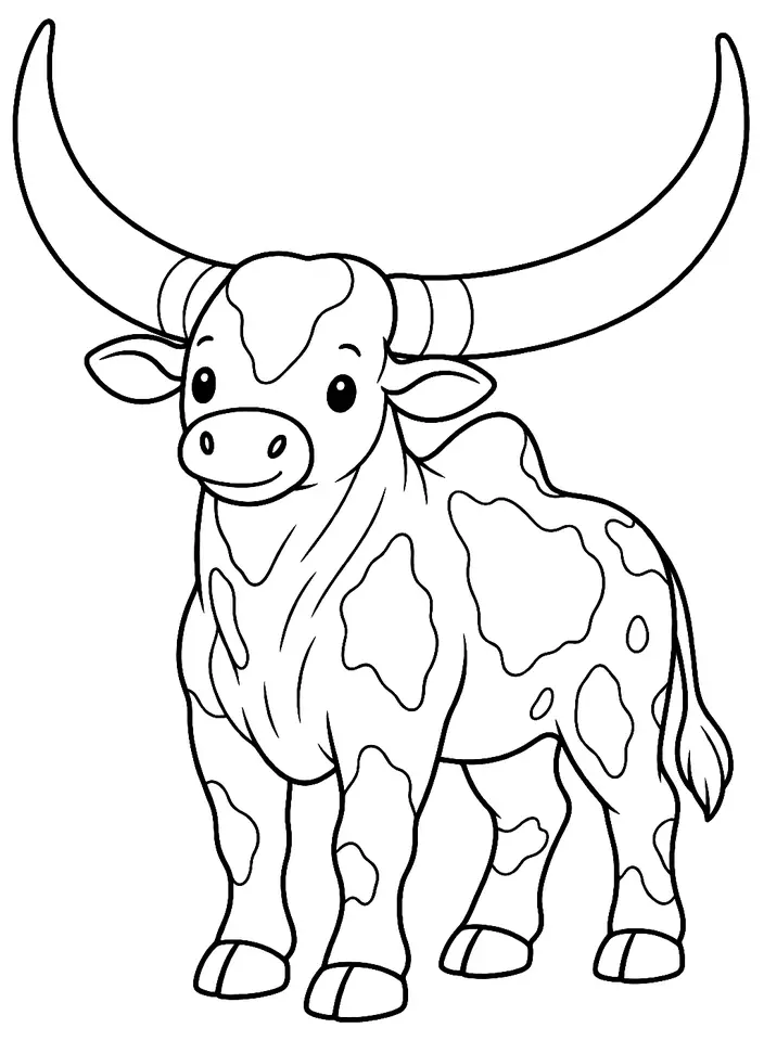Coloriage de Watusi : dessin au trait noir à colorier