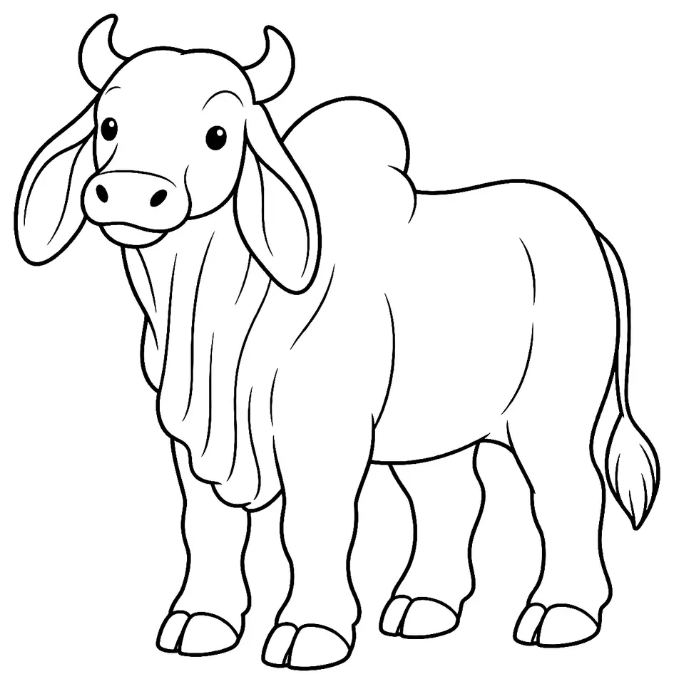 Coloriage de Zébu : dessin au trait noir à colorier