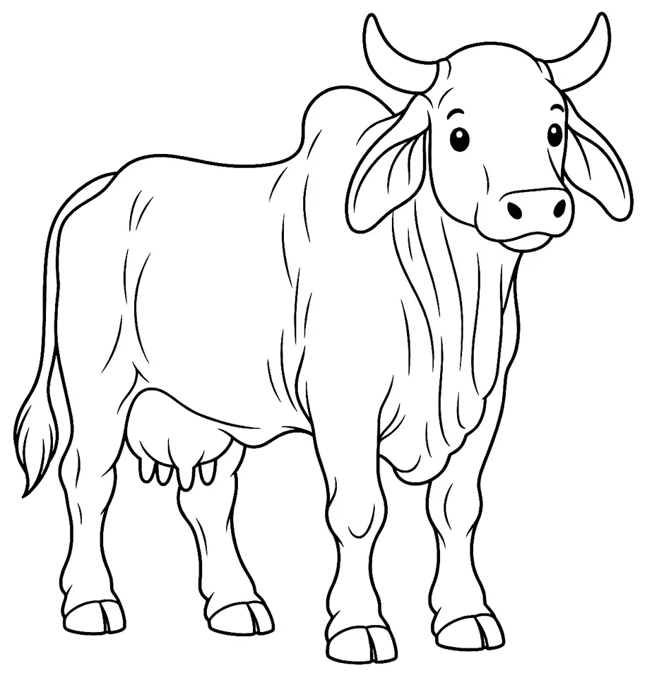 Coloriage de Zébu laitier australien : dessin au trait noir à colorier