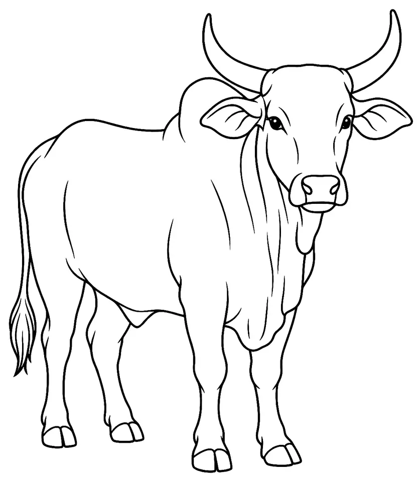 Coloriage de Zébu mahorais : dessin au trait noir à colorier